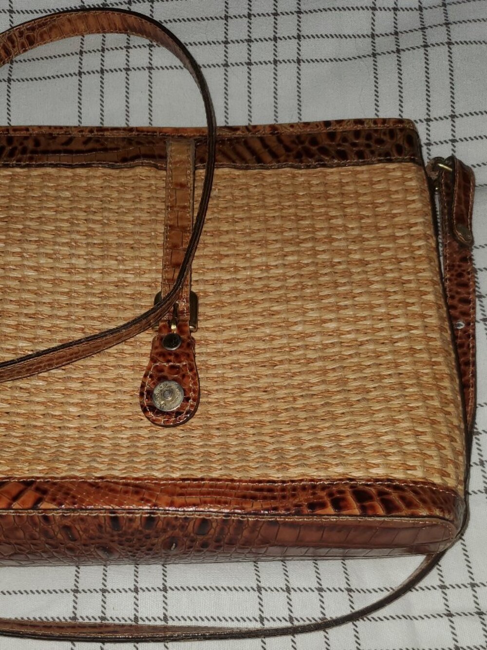 Vintage Brahmin Purse of Woven Straw with Crocodile/Alligator Skin Accents